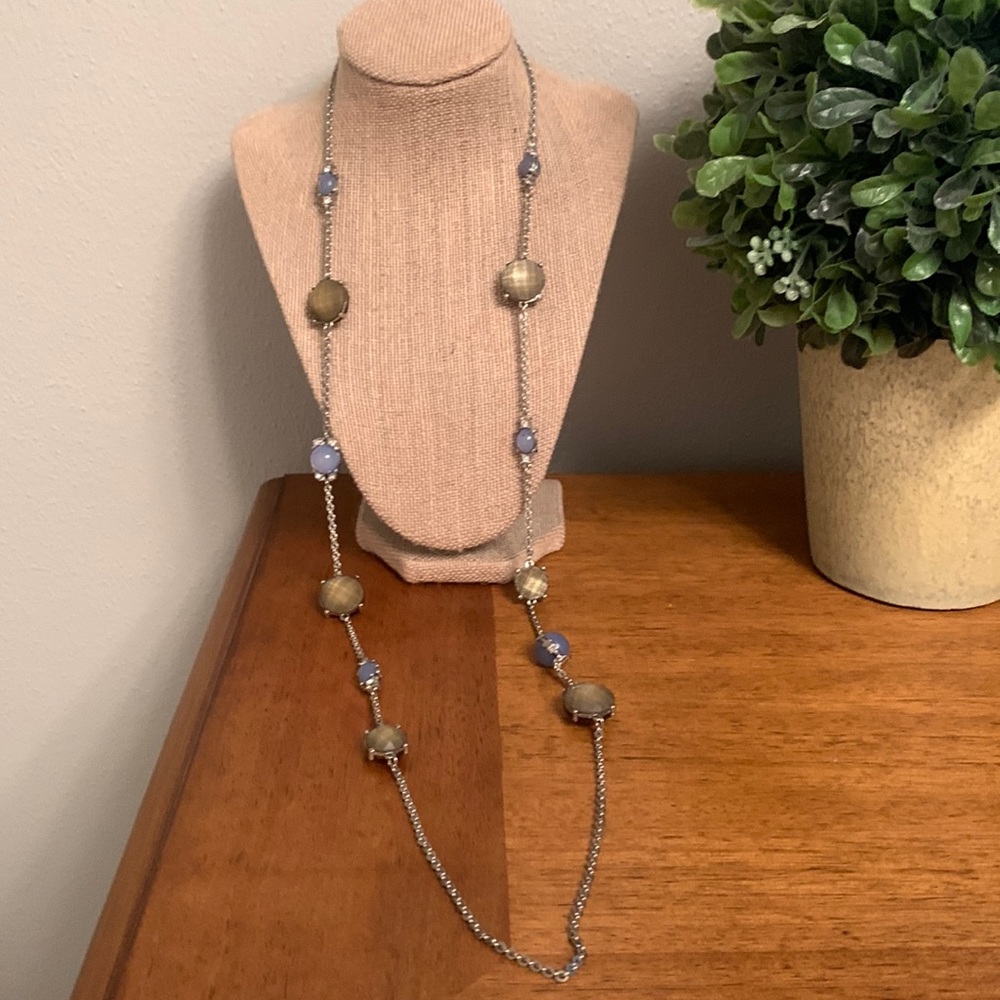 WHBM Long Length Chain Necklace with Gems & Rhinestones